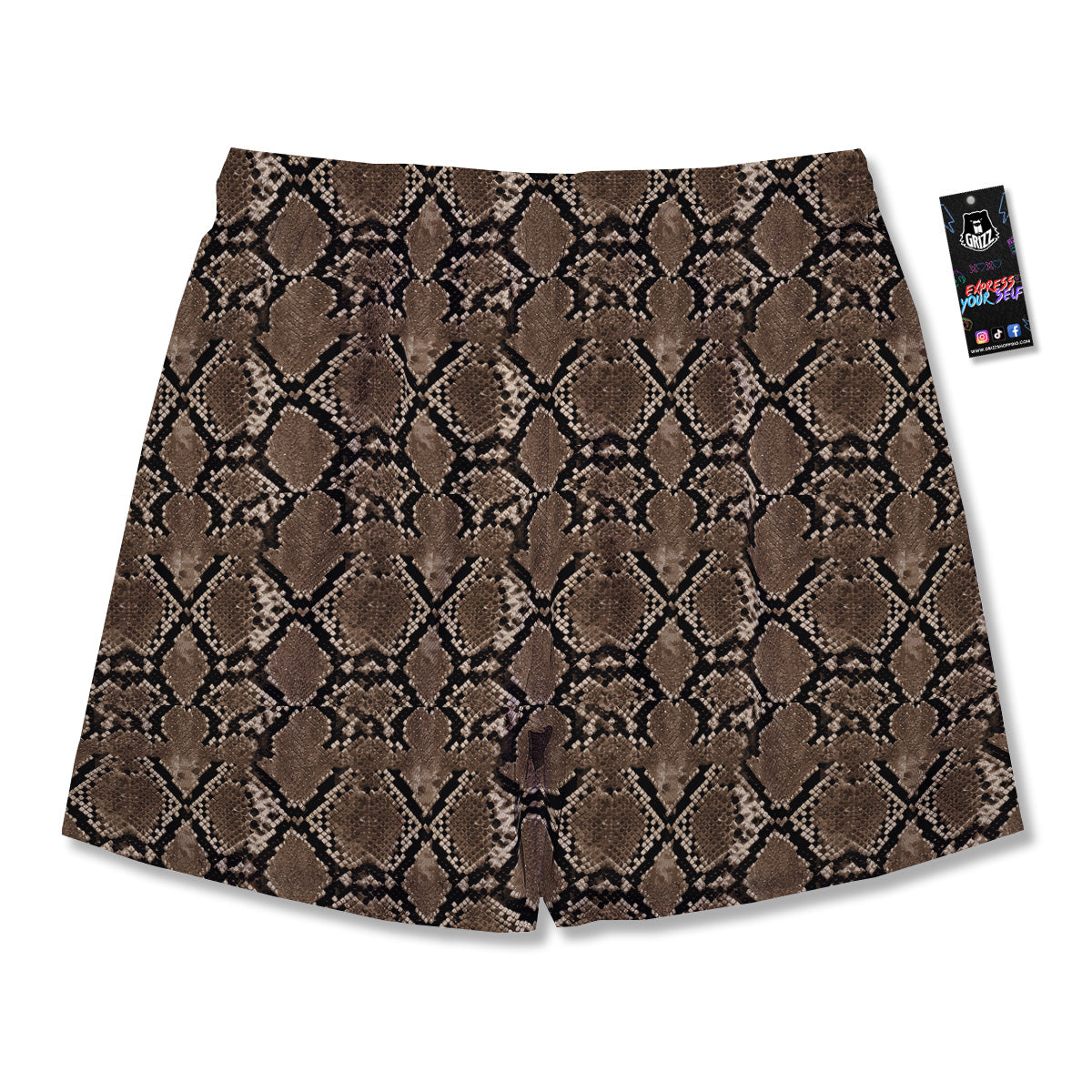 Snakeskin Black And Brown Print Men's Running Shorts-grizzshop