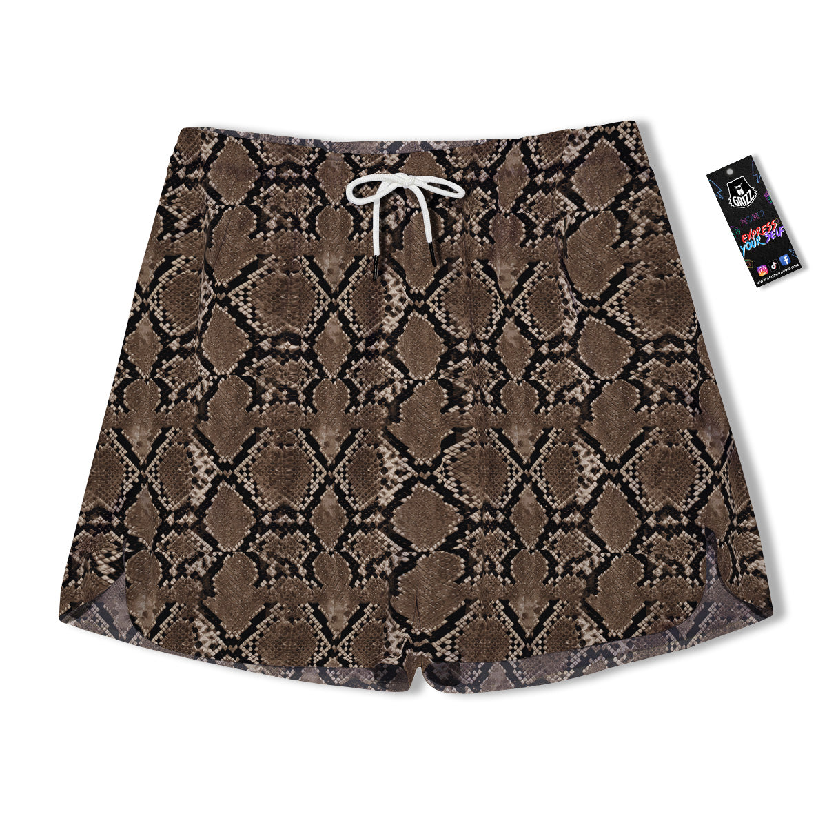 Snakeskin Black And Brown Print Men's Running Shorts-grizzshop