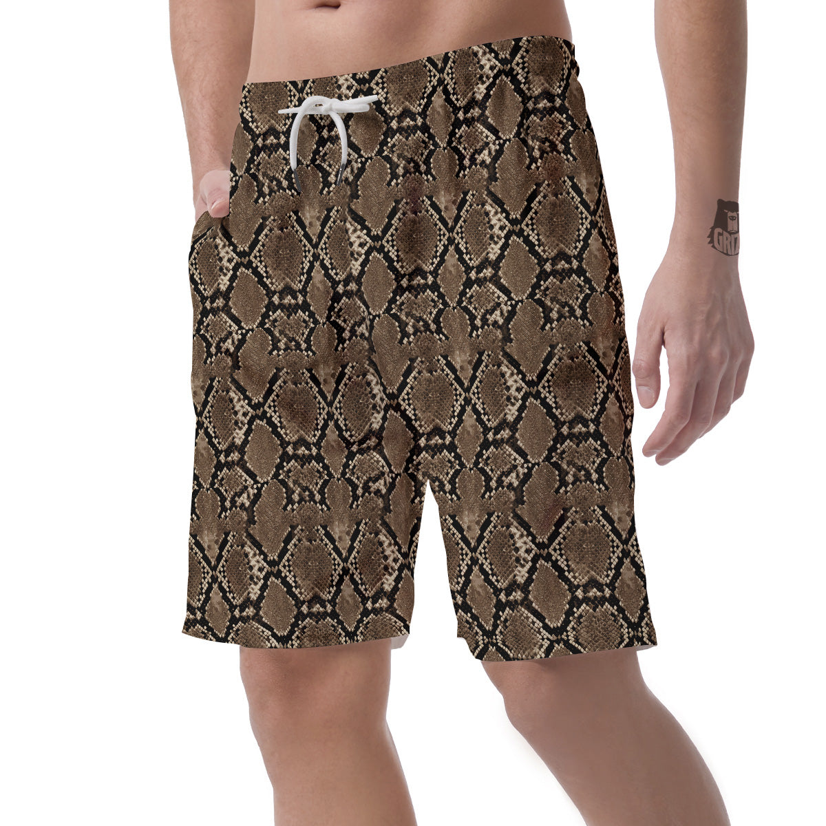 Snakeskin Black And Brown Print Men's Shorts-grizzshop