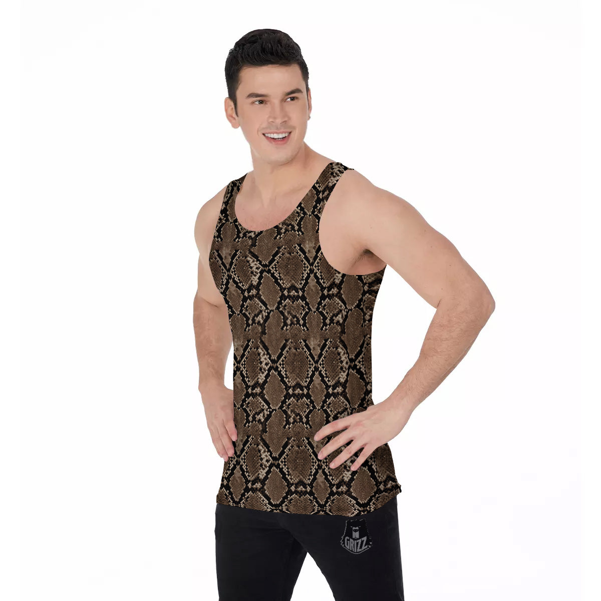 Snakeskin Black And Brown Print Men's Tank Top-grizzshop