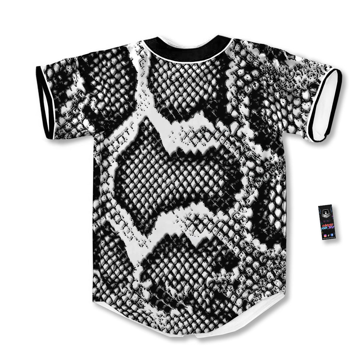 Snakeskin Black And Grey Print Baseball Jersey-grizzshop