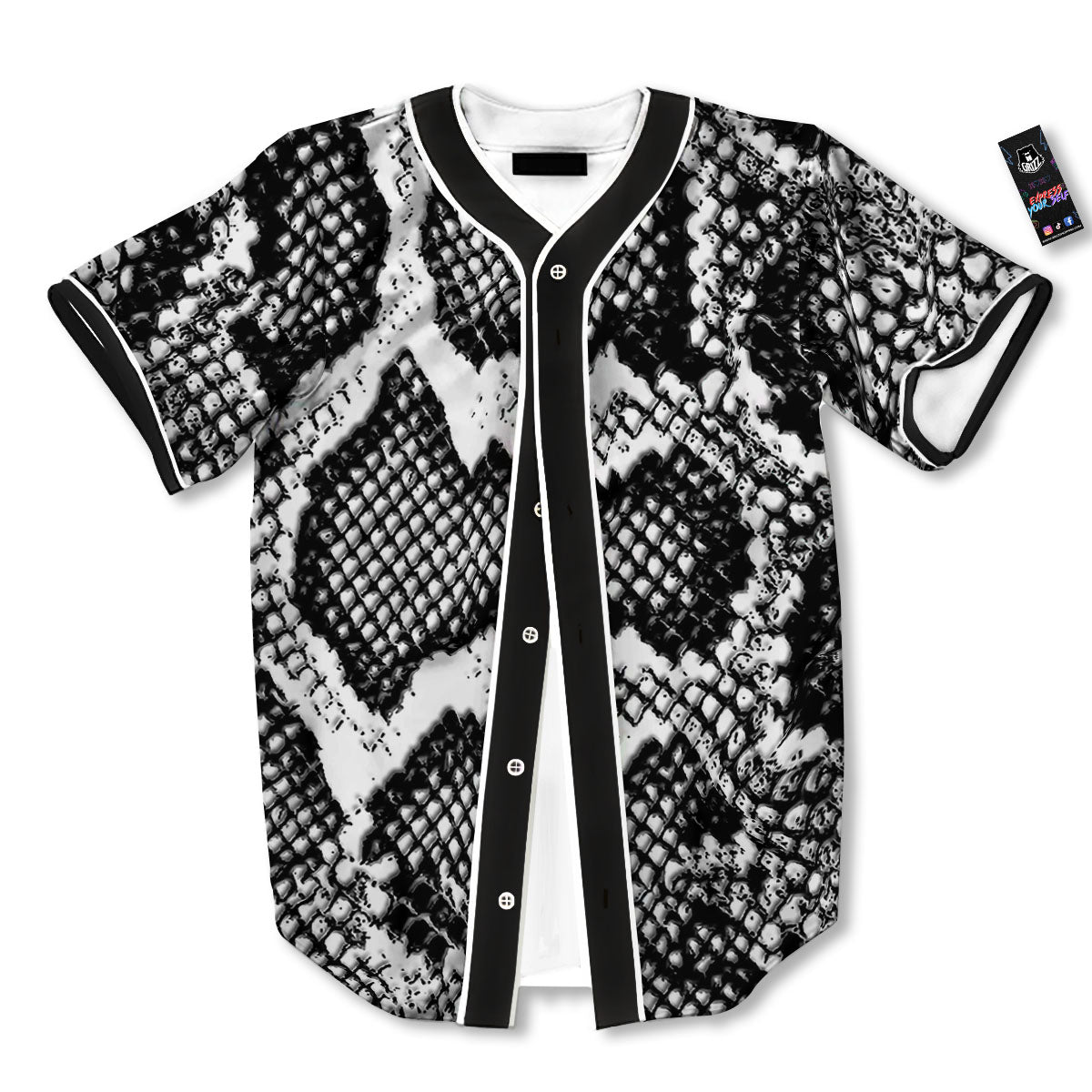 Snakeskin Black And Grey Print Baseball Jersey-grizzshop