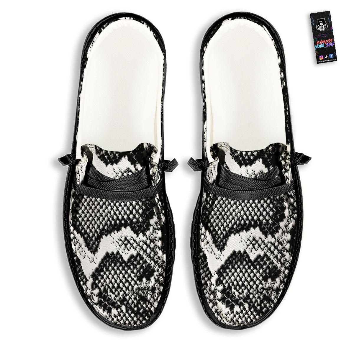 Snakeskin Black And Grey Print Black Loafers-grizzshop
