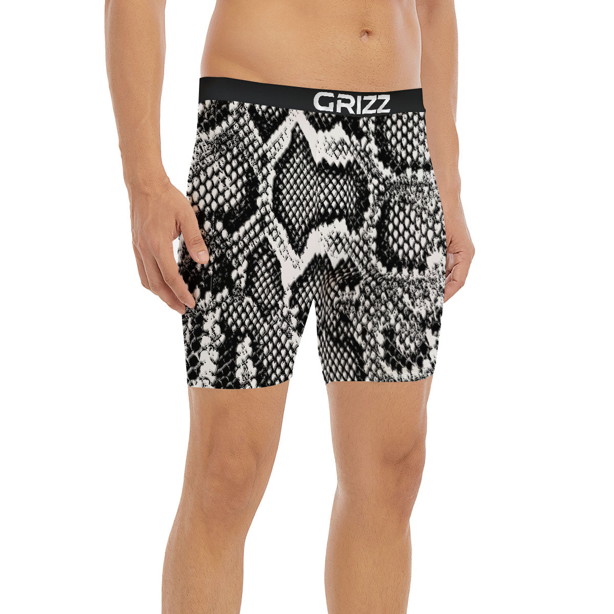 Snakeskin Black And Grey Print Boxer Briefs-grizzshop