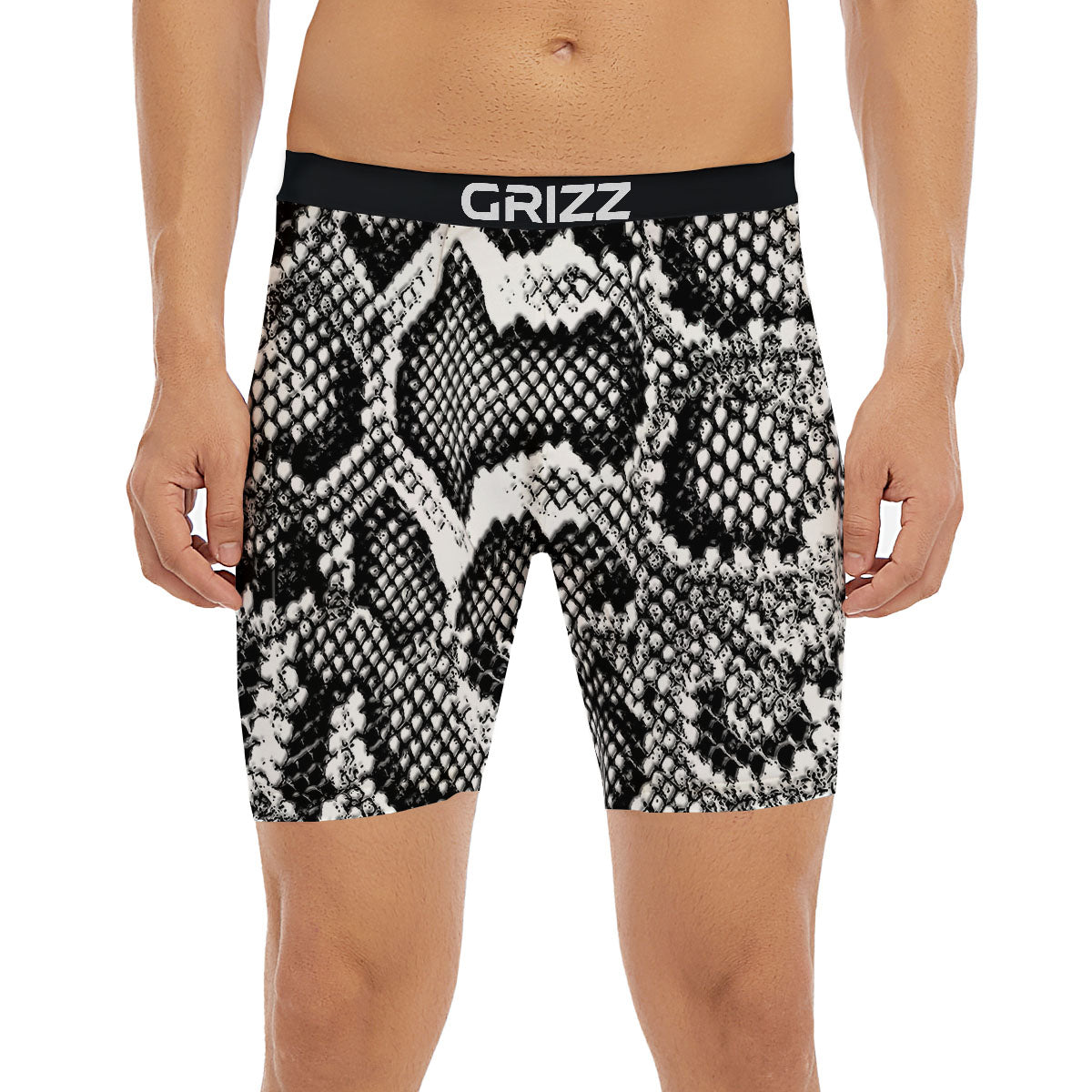 Snakeskin Black And Grey Print Boxer Briefs-grizzshop