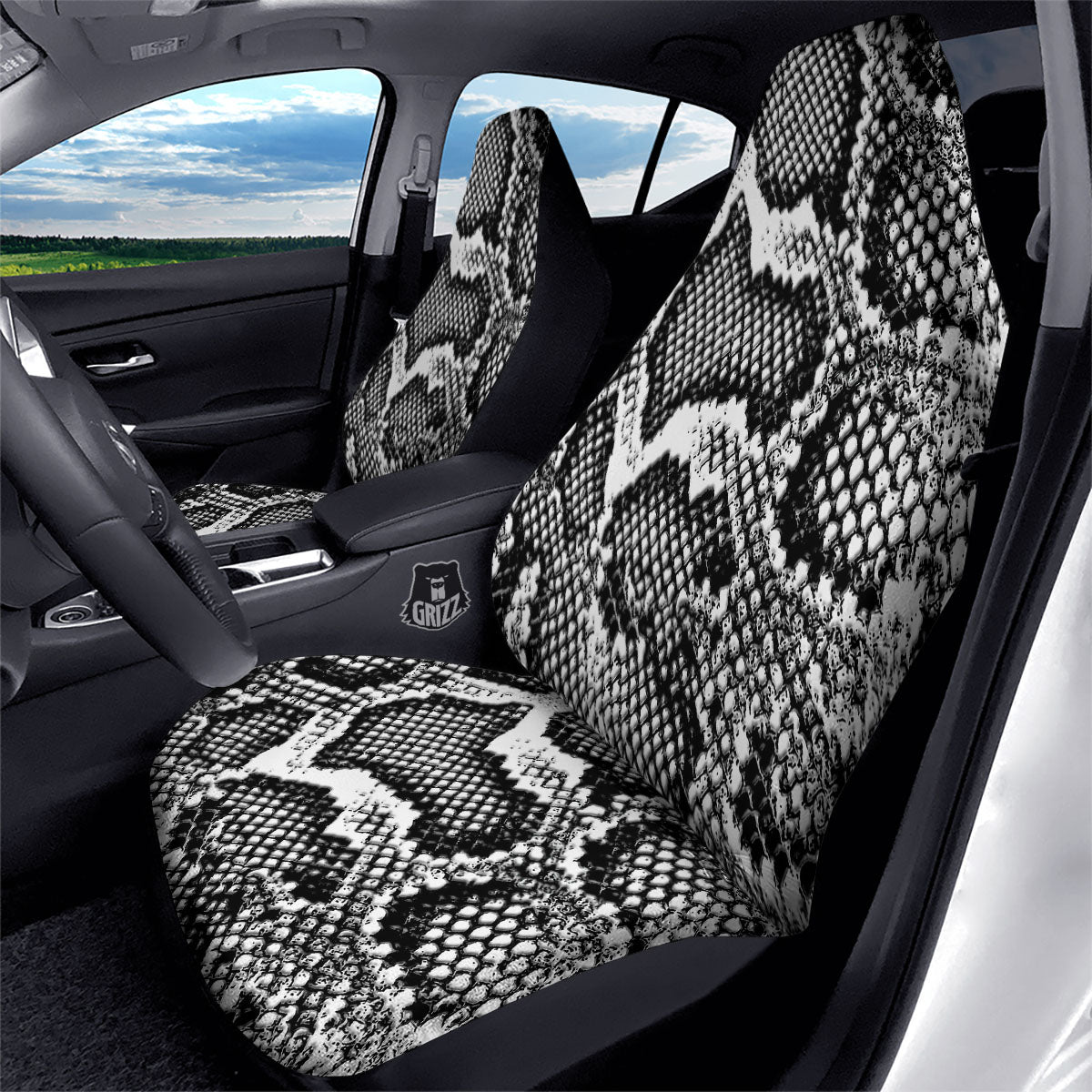 Snakeskin Black And Grey Print Car Seat Covers-grizzshop