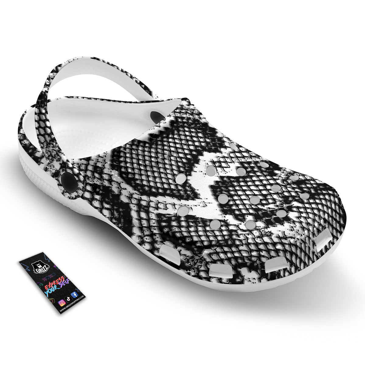 Snakeskin Black And Grey Print Clog-grizzshop