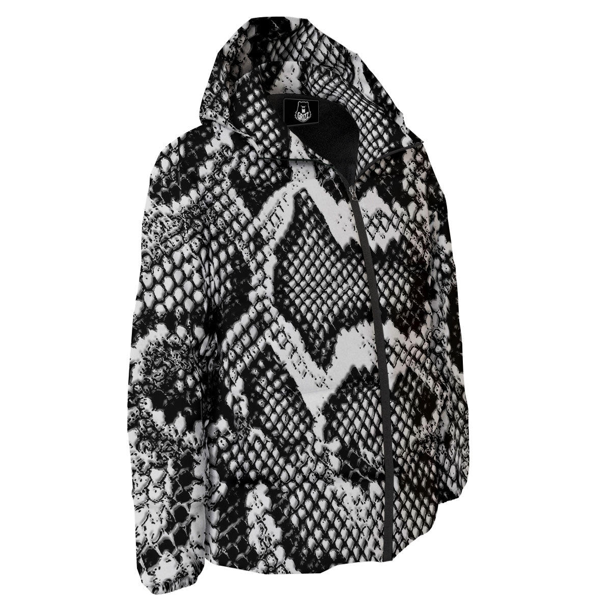 Snakeskin Black And Grey Print Down Jacket-grizzshop