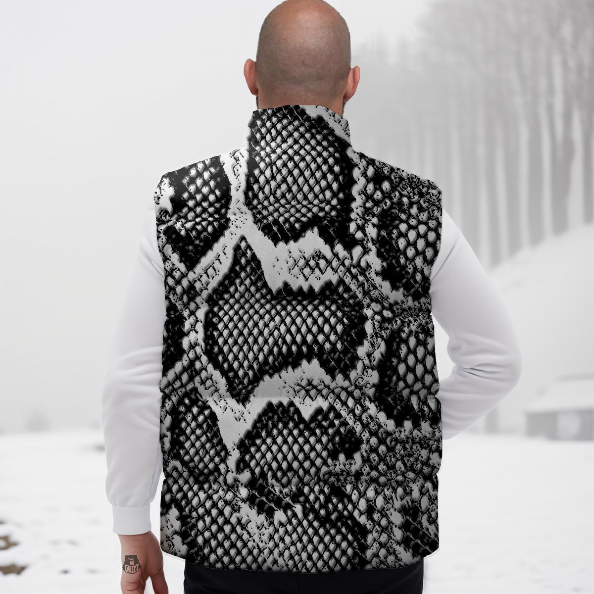 Snakeskin Black And Grey Print Down Vest