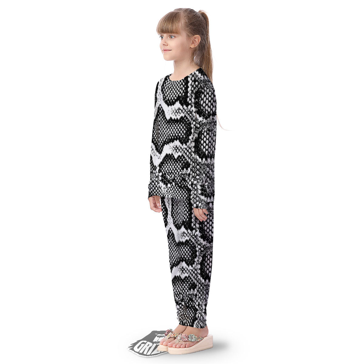 Snakeskin Black And Grey Print Kid's Pajamas-grizzshop