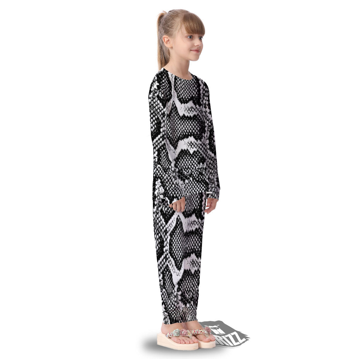 Snakeskin Black And Grey Print Kid's Pajamas-grizzshop