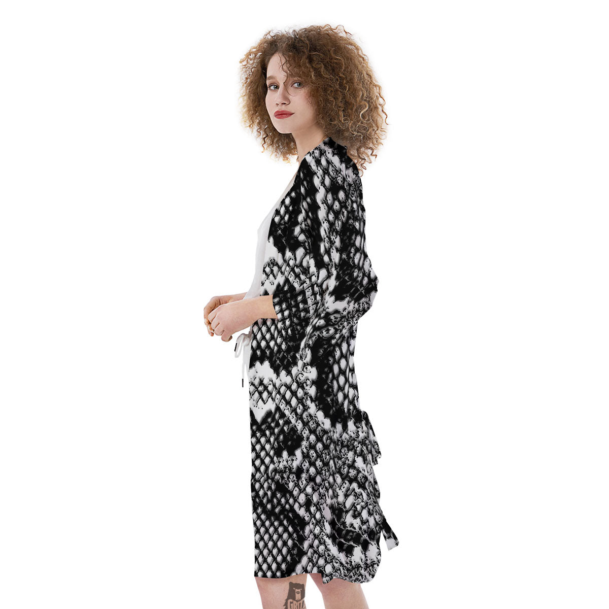 Snakeskin Black And Grey Print Kimono-grizzshop