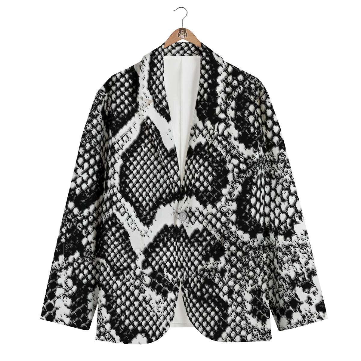 Snakeskin Black And Grey Print Men's Blazer-grizzshop