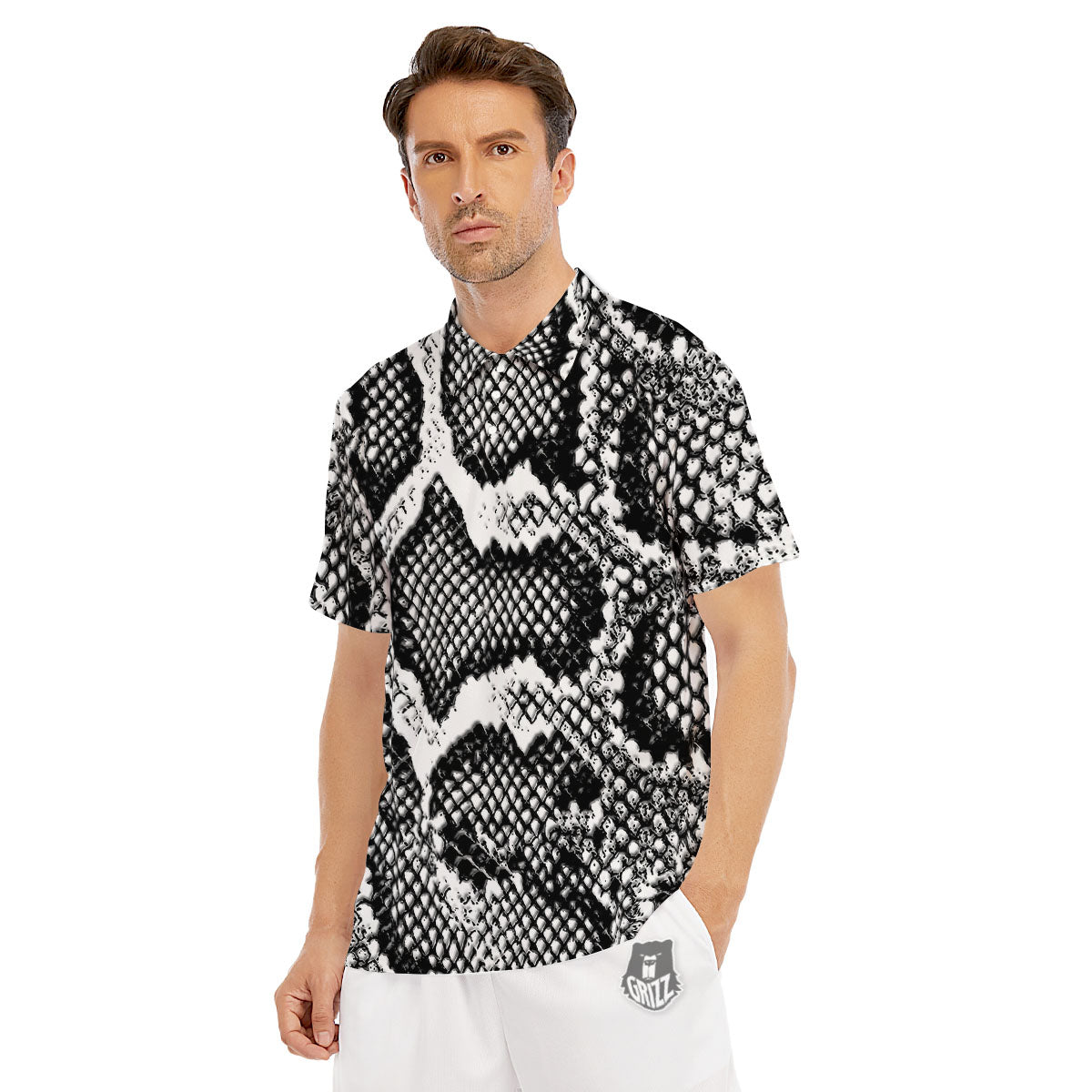 Snakeskin Black And Grey Print Men's Golf Shirts-grizzshop