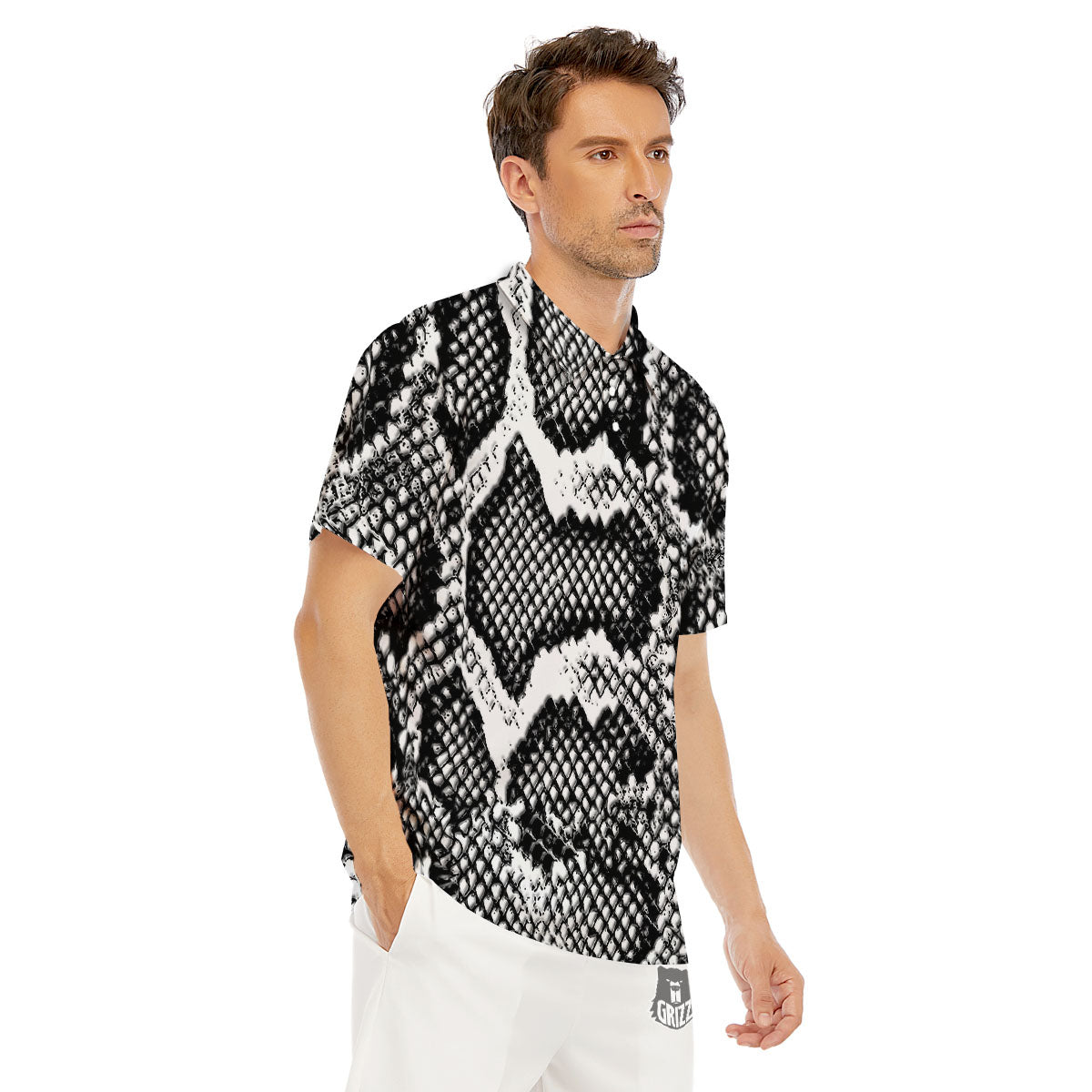 Snakeskin Black And Grey Print Men's Golf Shirts-grizzshop