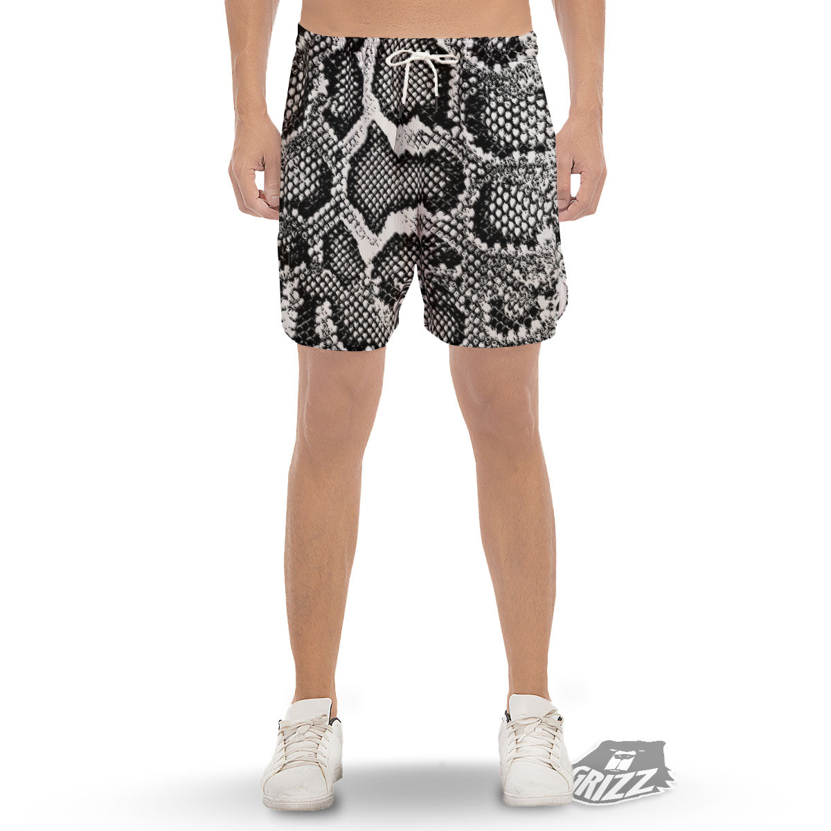 Snakeskin Black And Grey Print Men's Gym Shorts-grizzshop