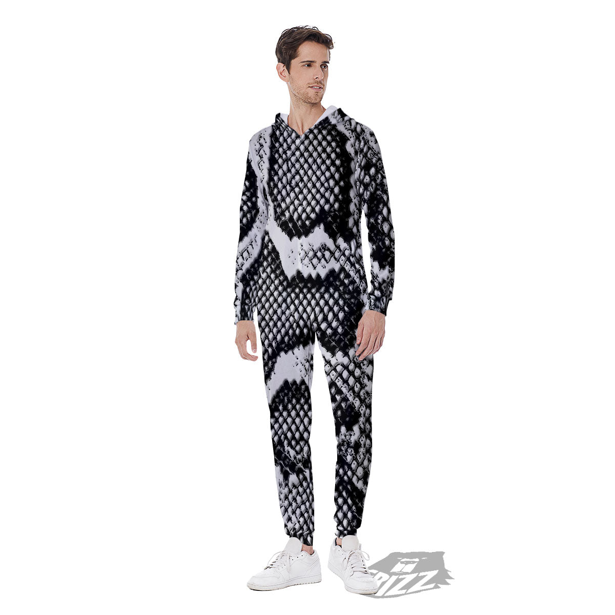 Snakeskin Black And Grey Print Men's Jumpsuit-grizzshop