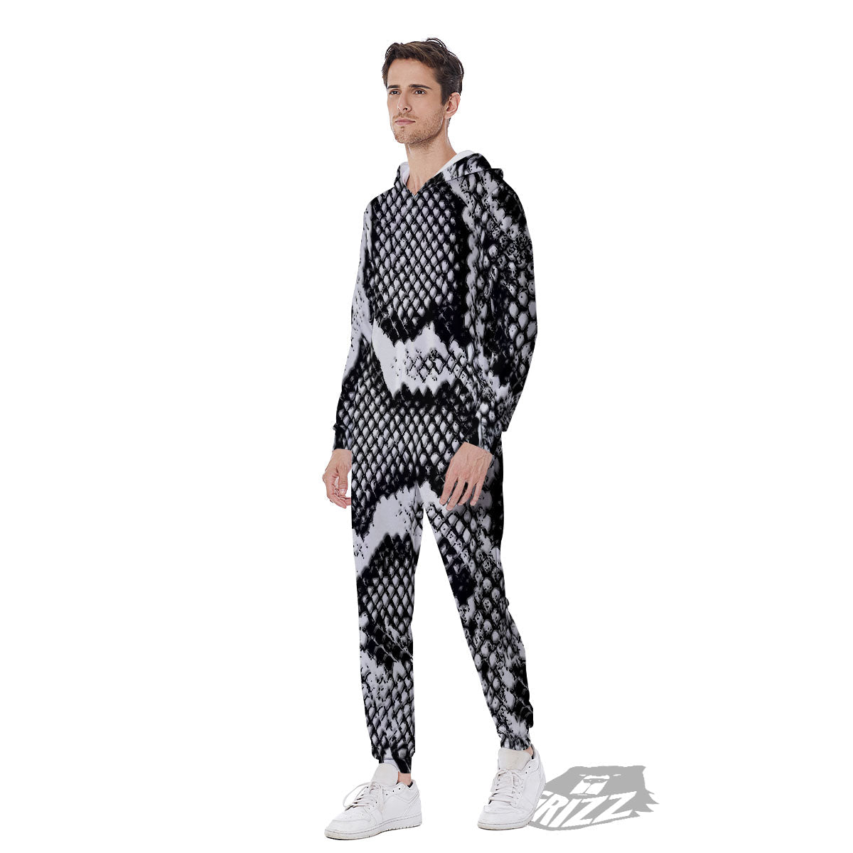 Snakeskin Black And Grey Print Men's Jumpsuit-grizzshop