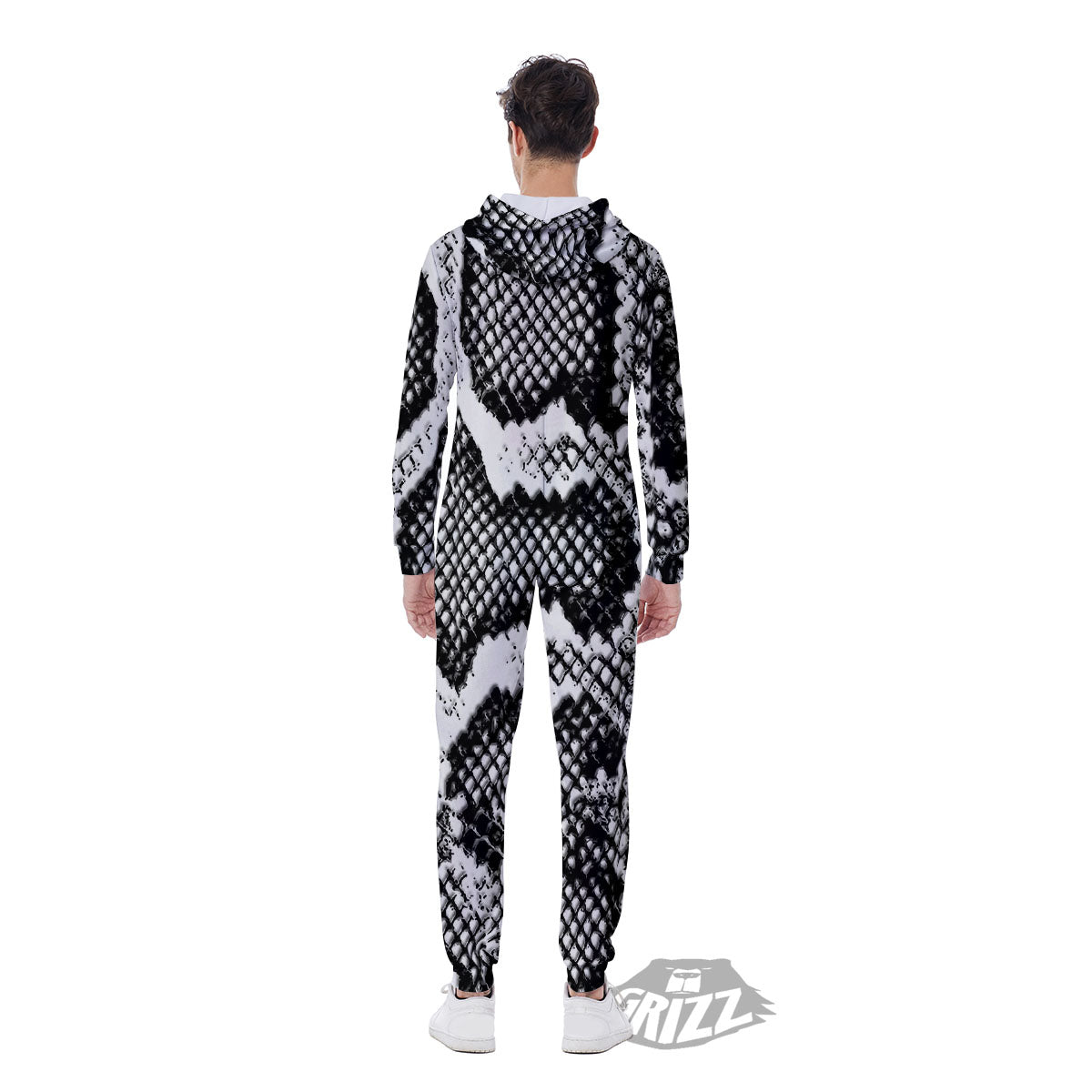 Snakeskin Black And Grey Print Men's Jumpsuit-grizzshop