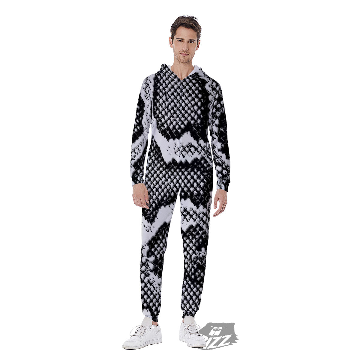Snakeskin Black And Grey Print Men's Jumpsuit-grizzshop