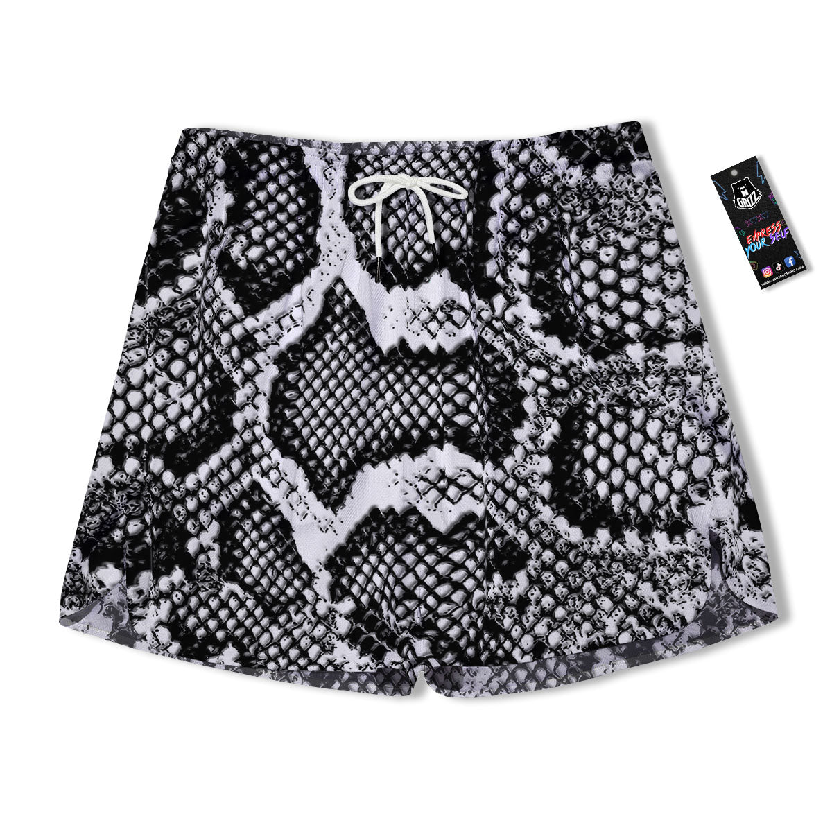 Snakeskin Black And Grey Print Men's Running Shorts-grizzshop