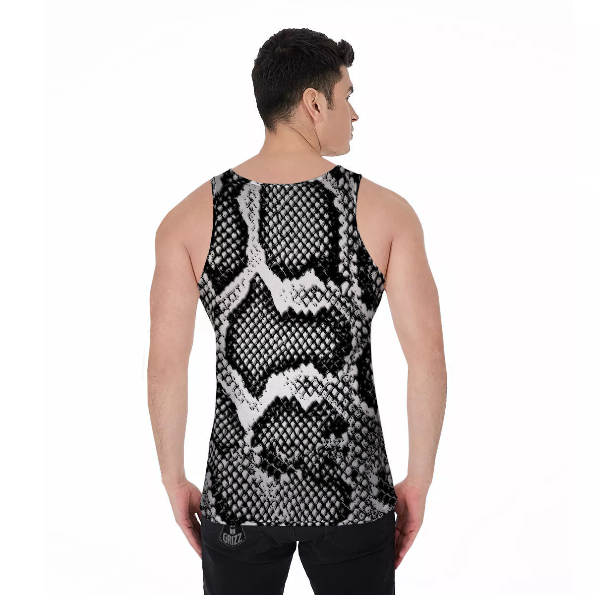 Snakeskin Black And Grey Print Men's Tank Top-grizzshop
