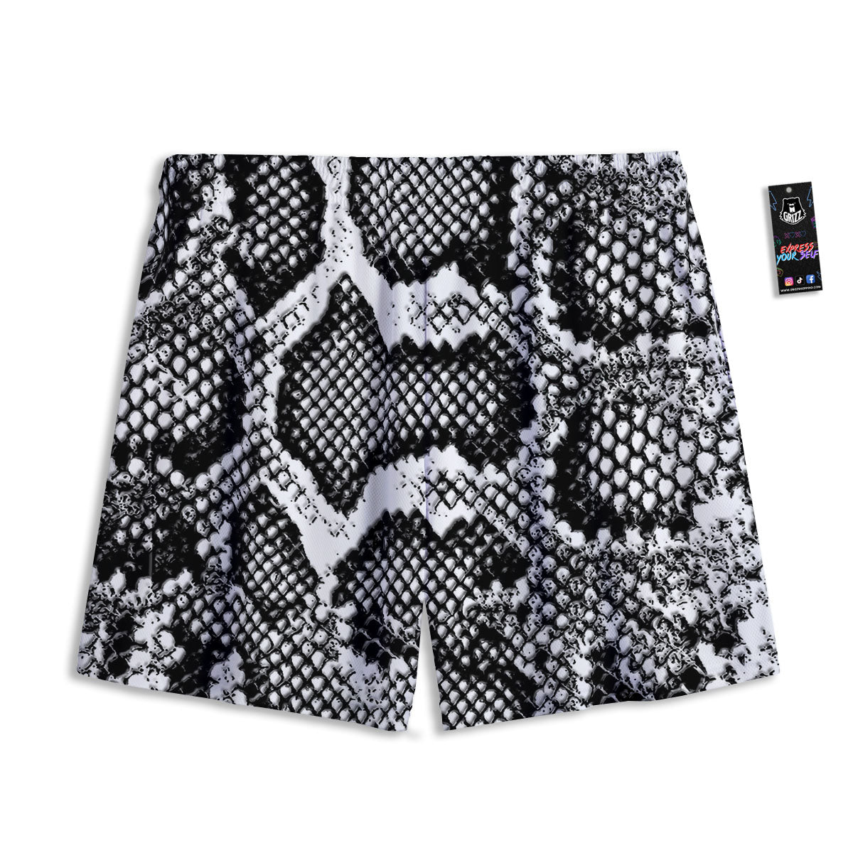 Snakeskin Black And Grey Print Mesh Shorts