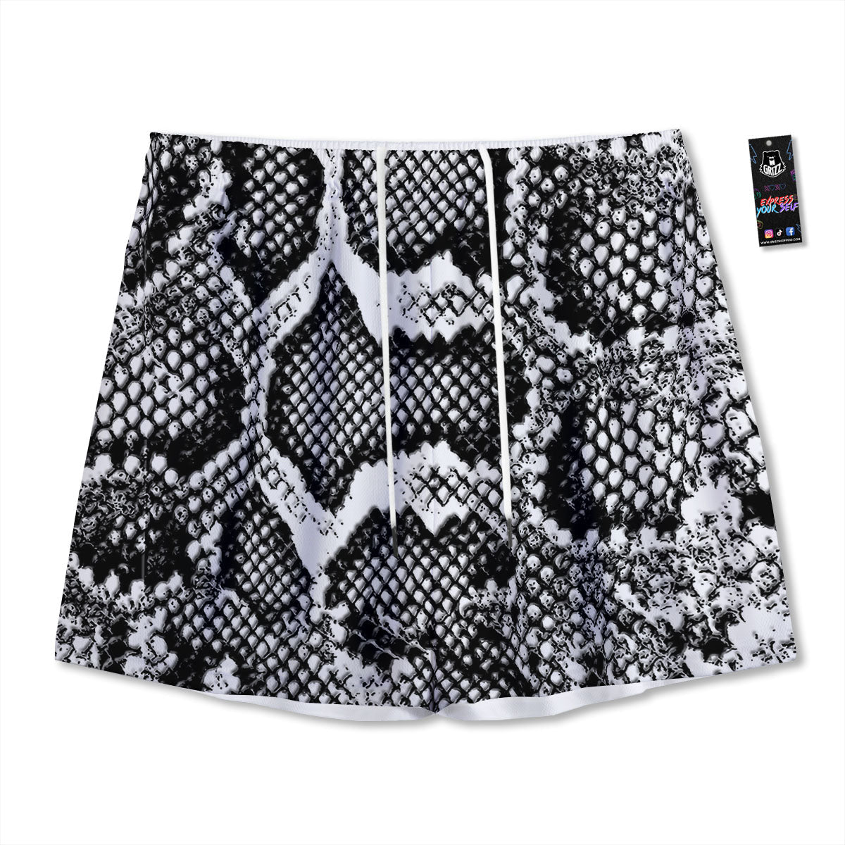 Snakeskin Black And Grey Print Mesh Shorts