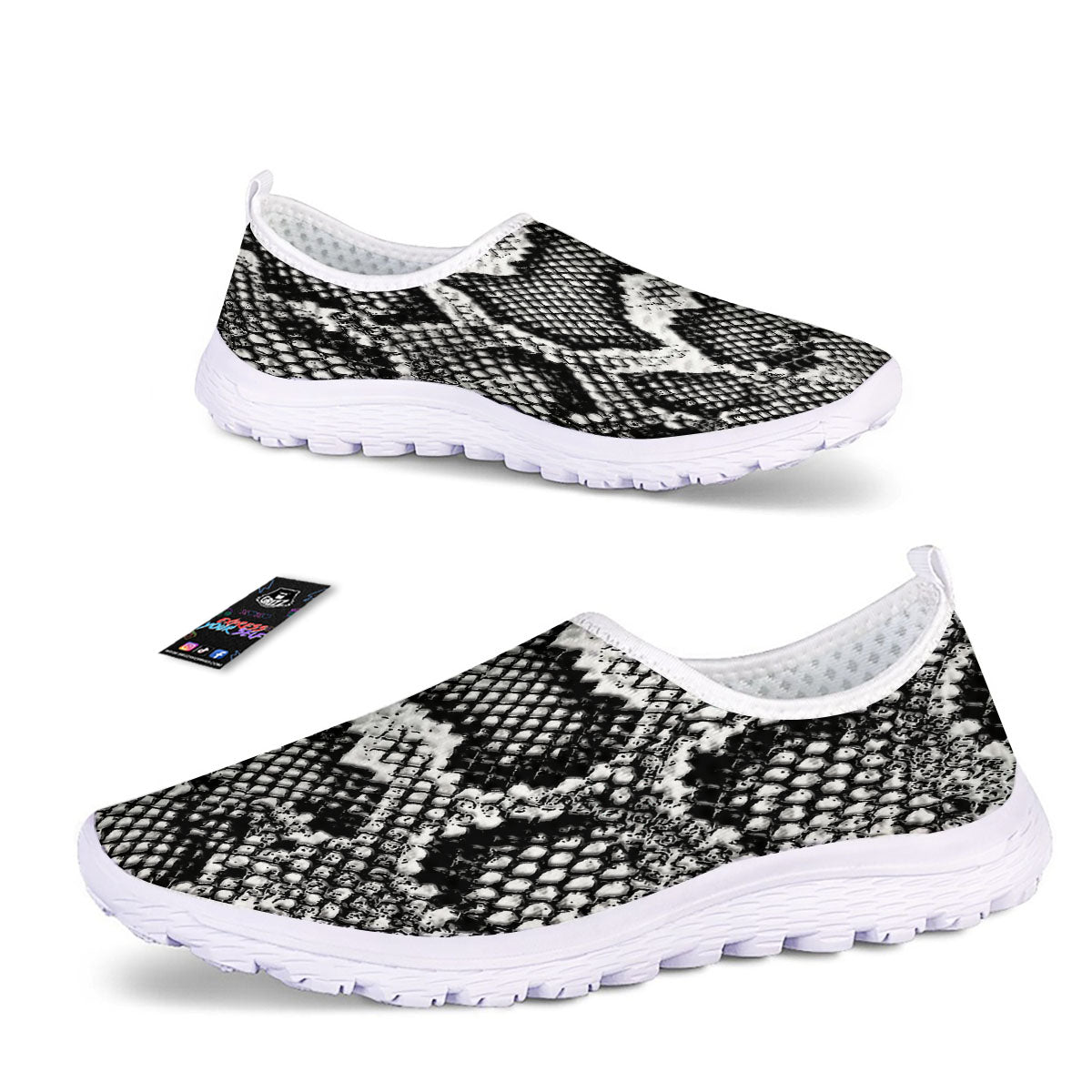 Snakeskin Black And Grey Print Nurse Shoes-grizzshop