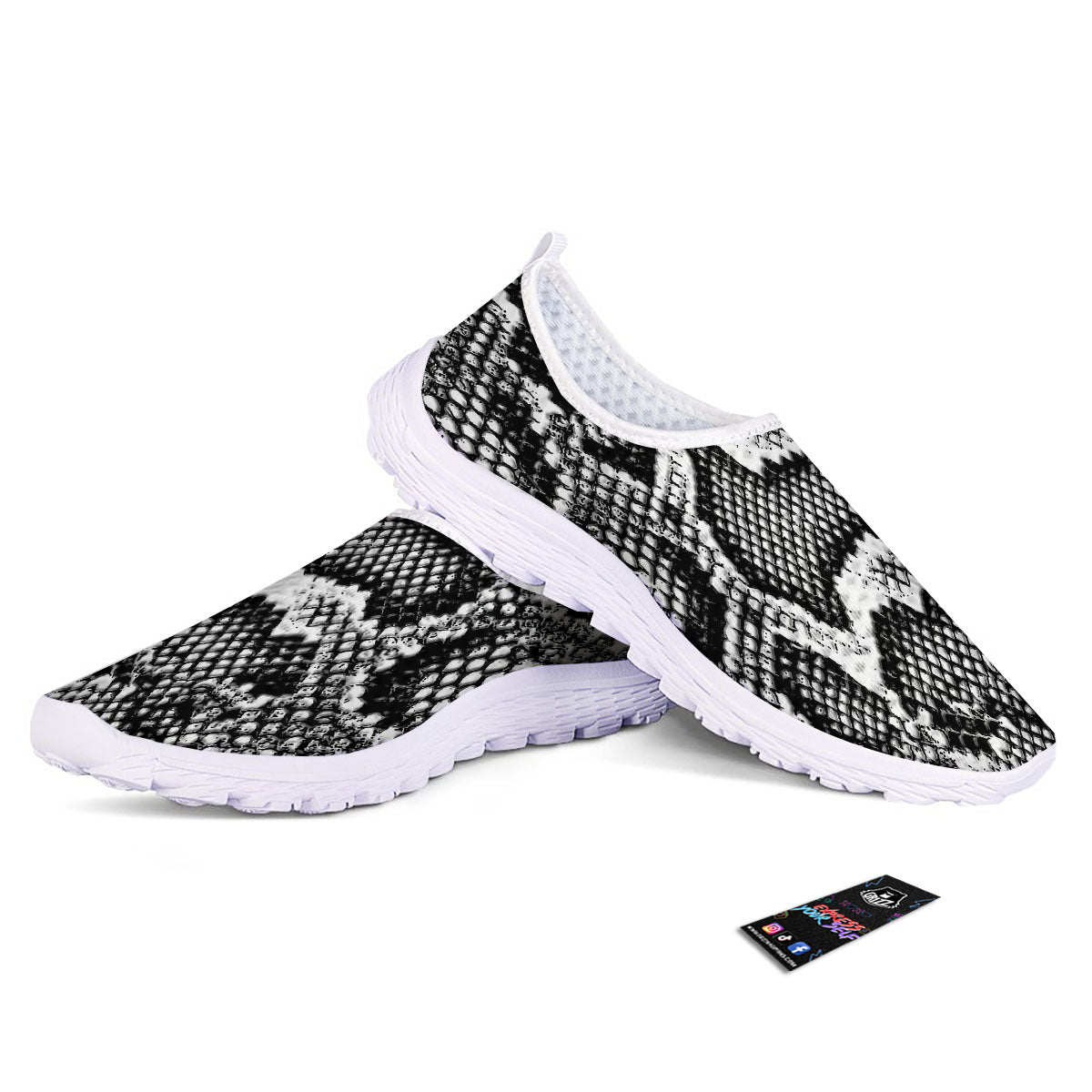 Snakeskin Black And Grey Print Nurse Shoes-grizzshop