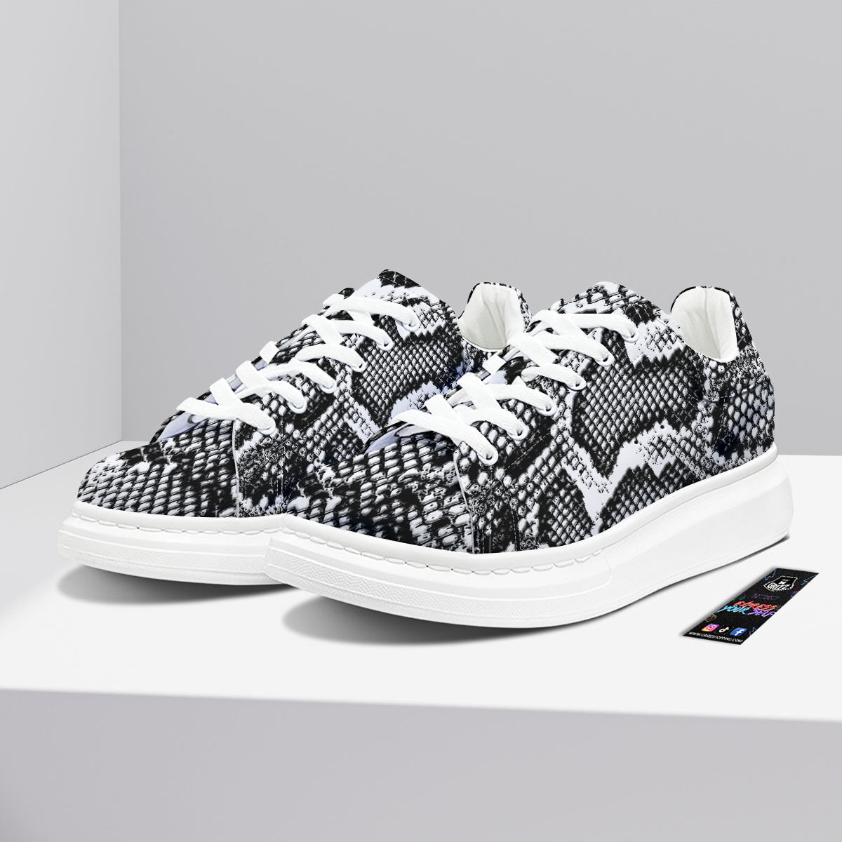 Snakeskin Black And Grey Print Platform Shoes-grizzshop