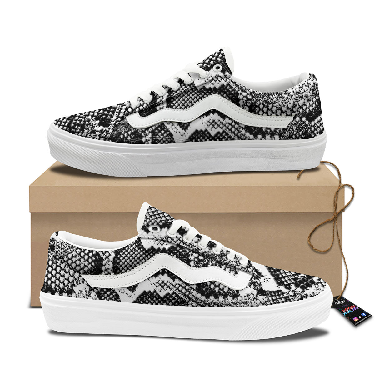 Snakeskin Black And Grey Print Skate Shoes-grizzshop