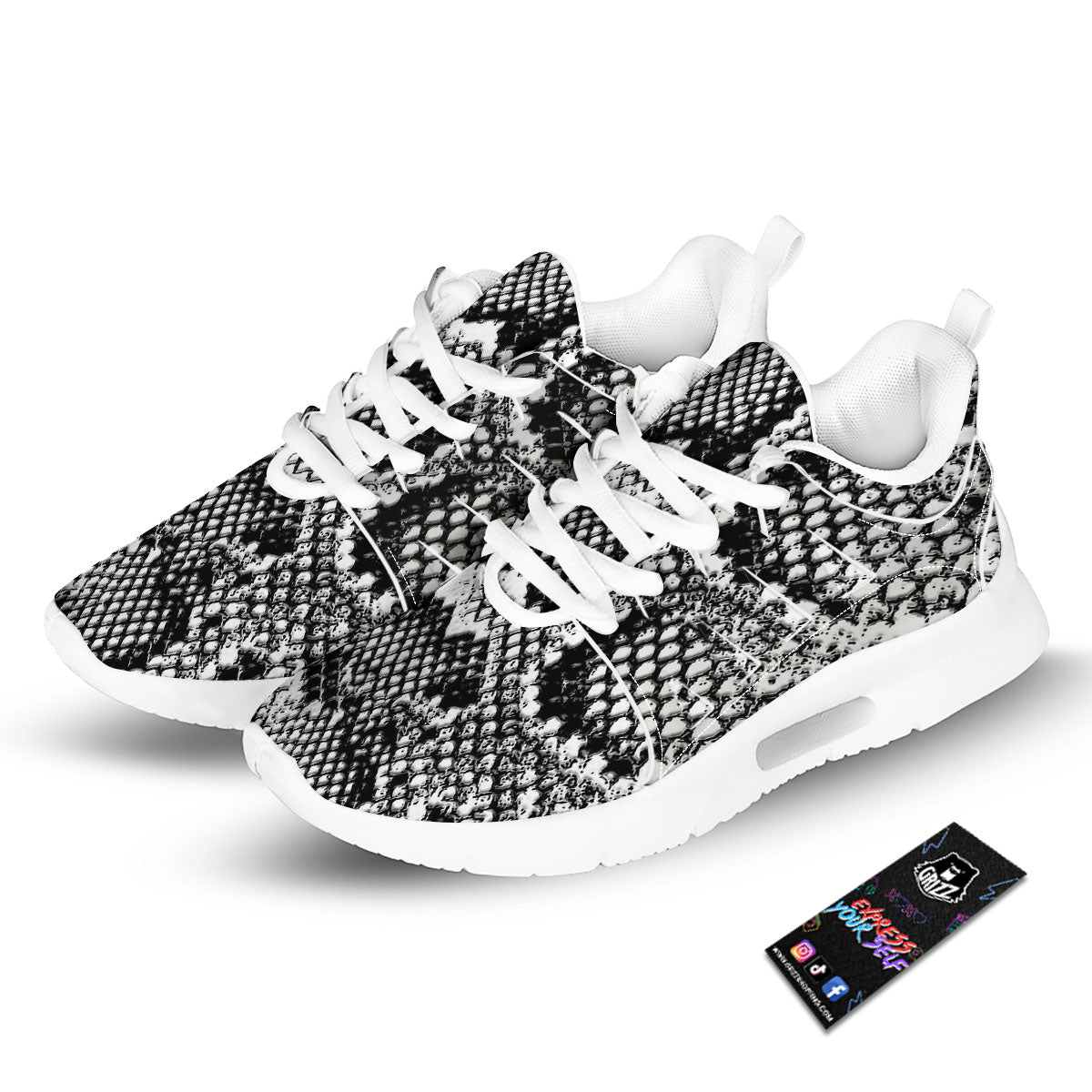 Snakeskin Black And Grey Print Tennis Shoes-grizzshop