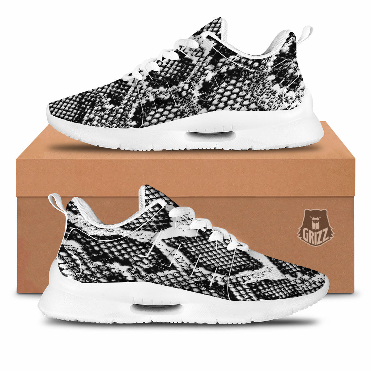 Snakeskin Black And Grey Print Tennis Shoes-grizzshop