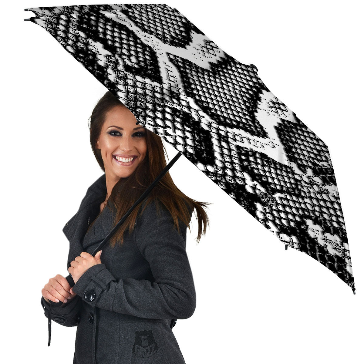 Snakeskin Black And Grey Print Umbrella-grizzshop