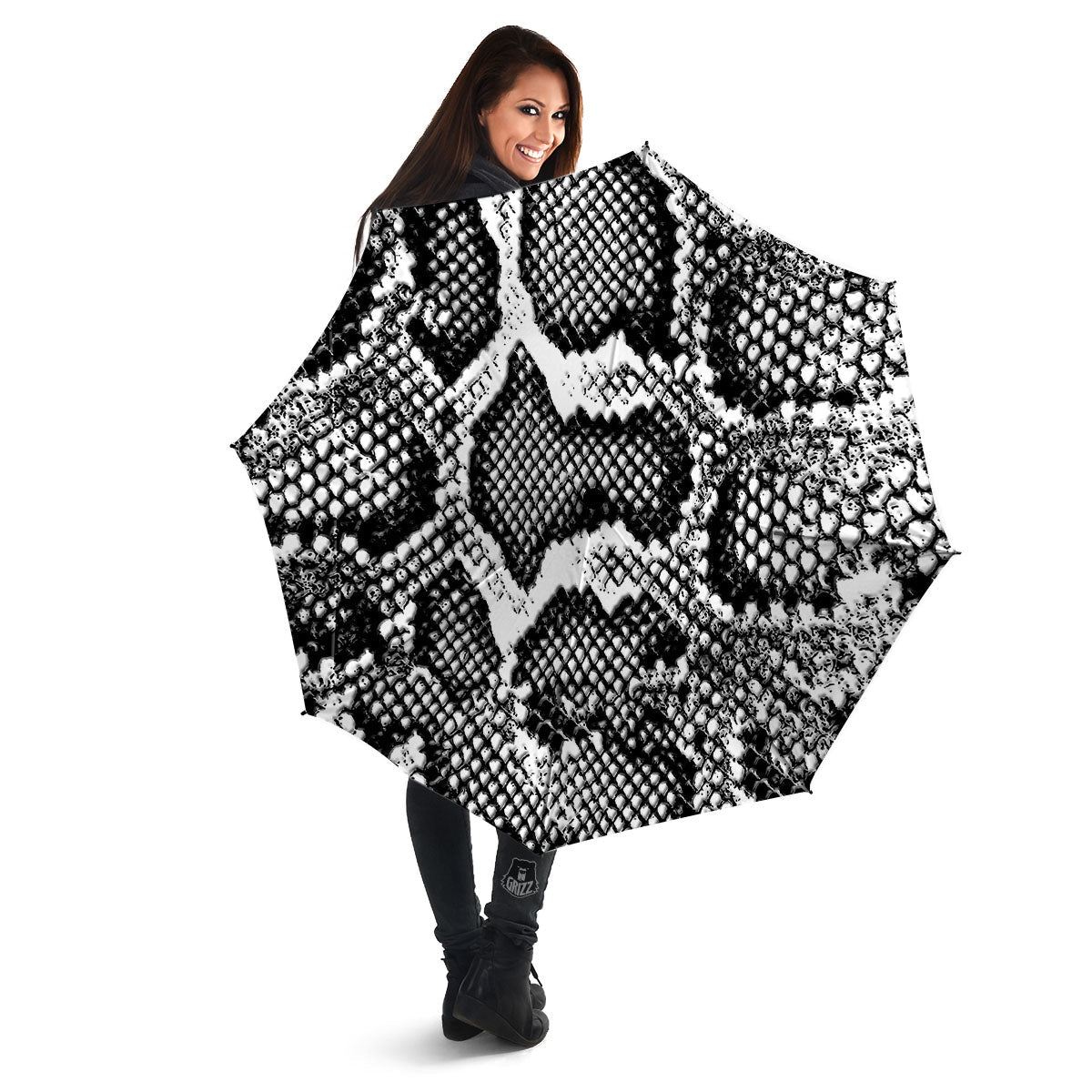 Snakeskin Black And Grey Print Umbrella-grizzshop