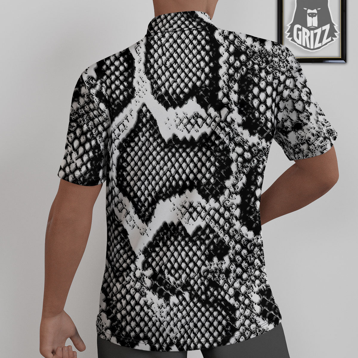 Snakeskin Black And Grey Print Untucked Shirts-grizzshop