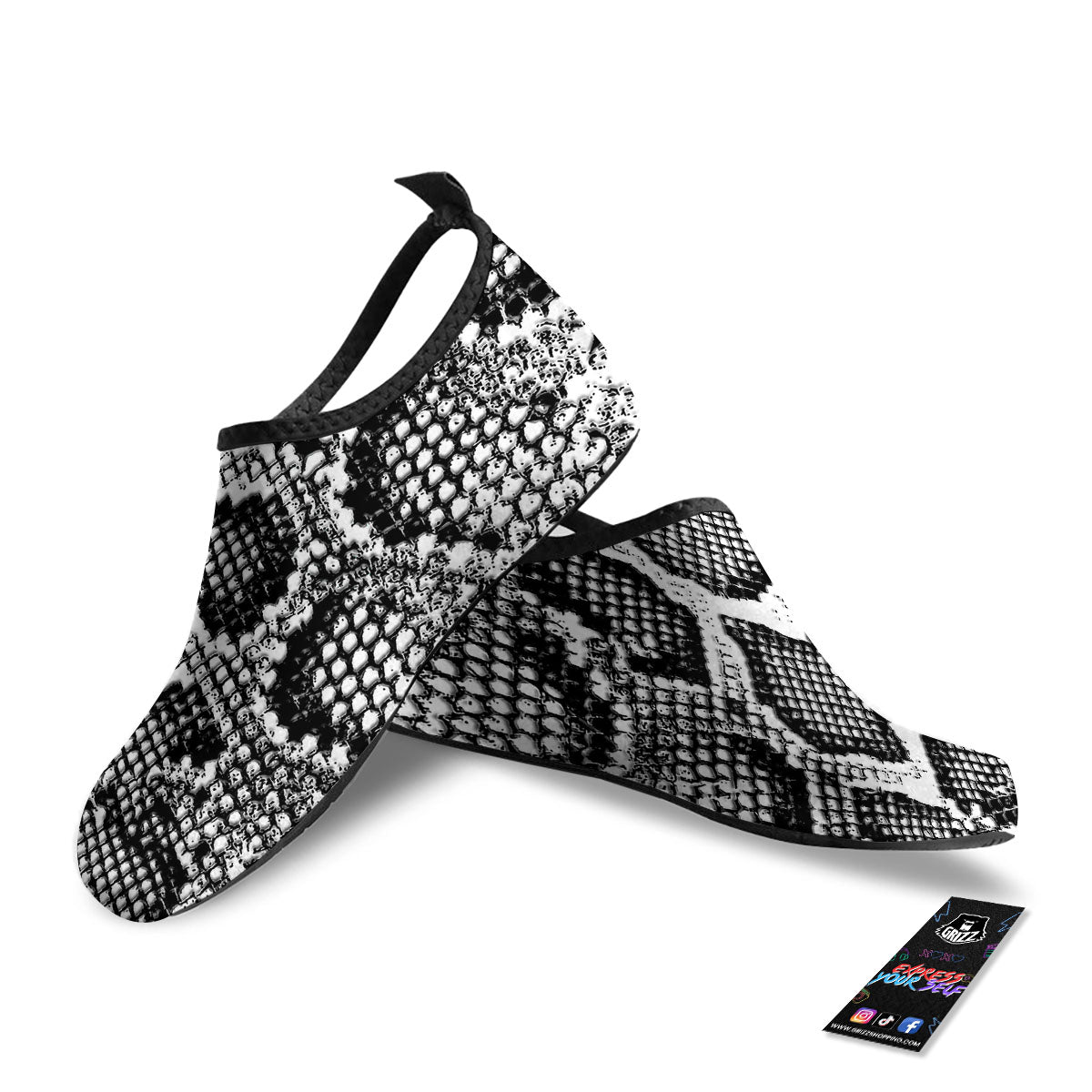Snakeskin Black And Grey Print Water Shoes-grizzshop
