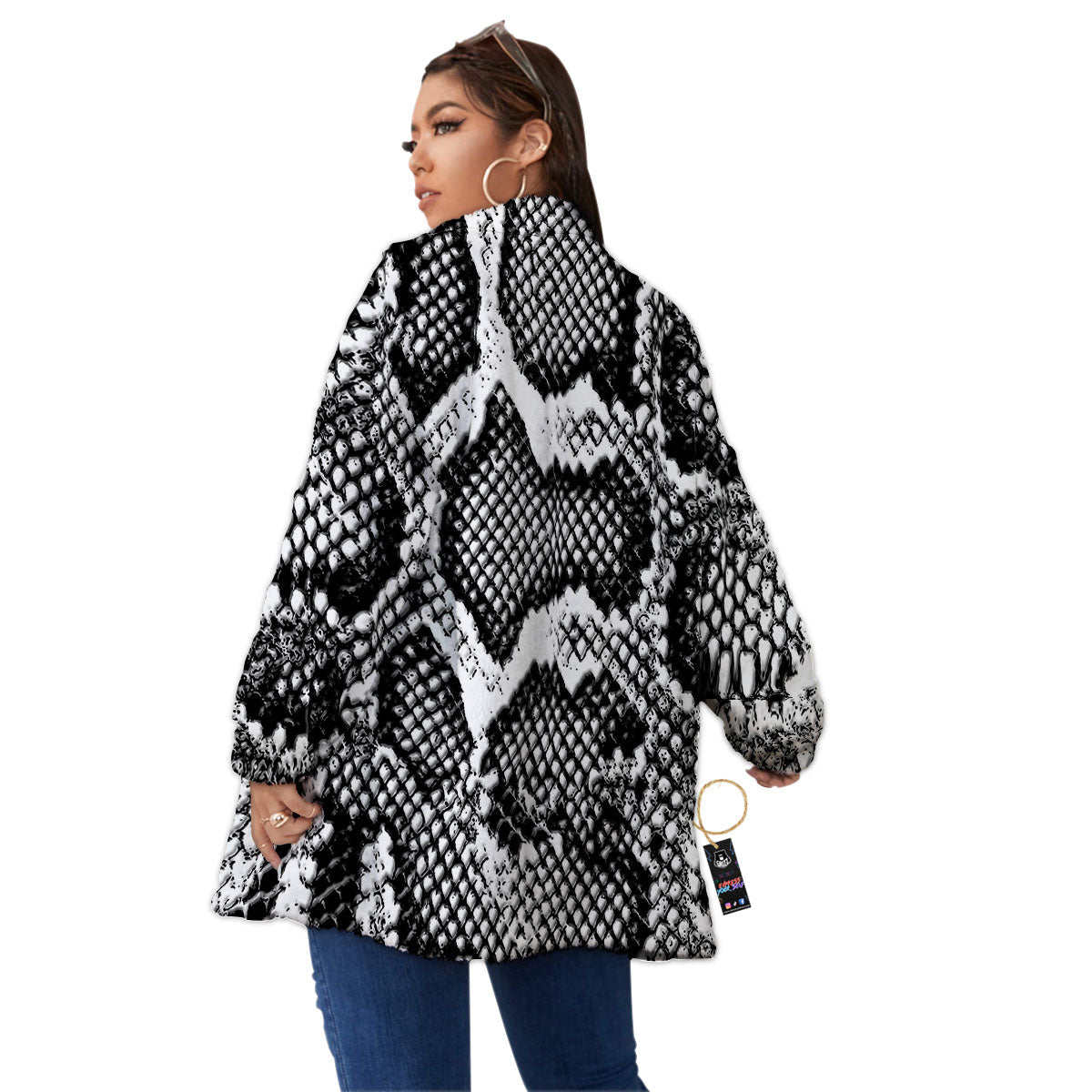 Snakeskin Black And Grey Print Women's Sherpa Jacket-grizzshop