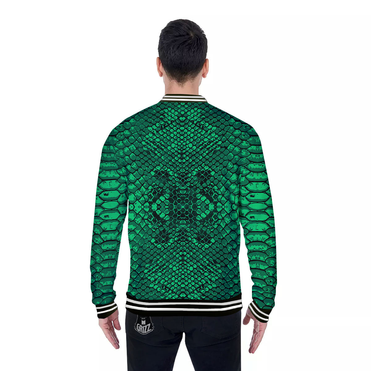 Snakeskin Black And Lime Green Print Baseball Jacket-grizzshop