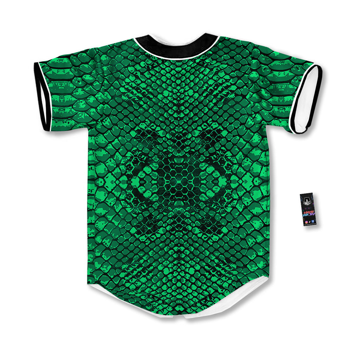 Snakeskin Black And Lime Green Print Baseball Jersey-grizzshop