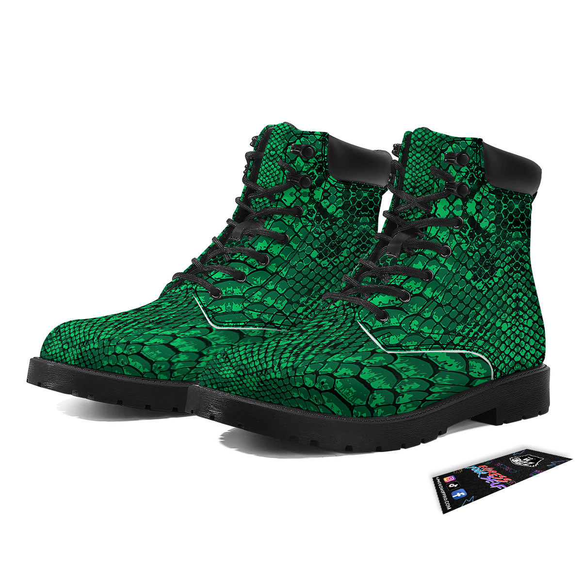 Snakeskin Black And Lime Green Print Boots-grizzshop