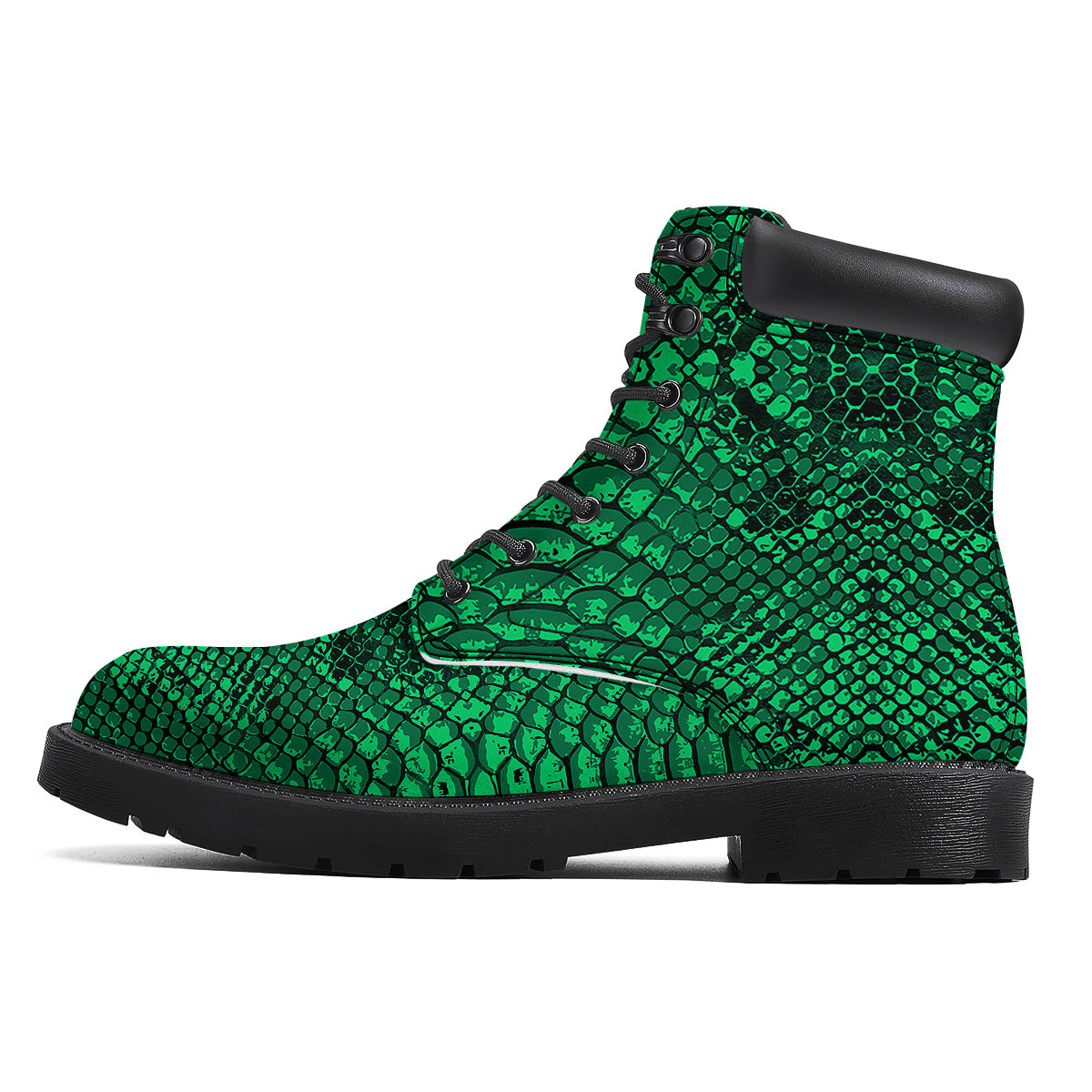 Snakeskin Black And Lime Green Print Boots-grizzshop
