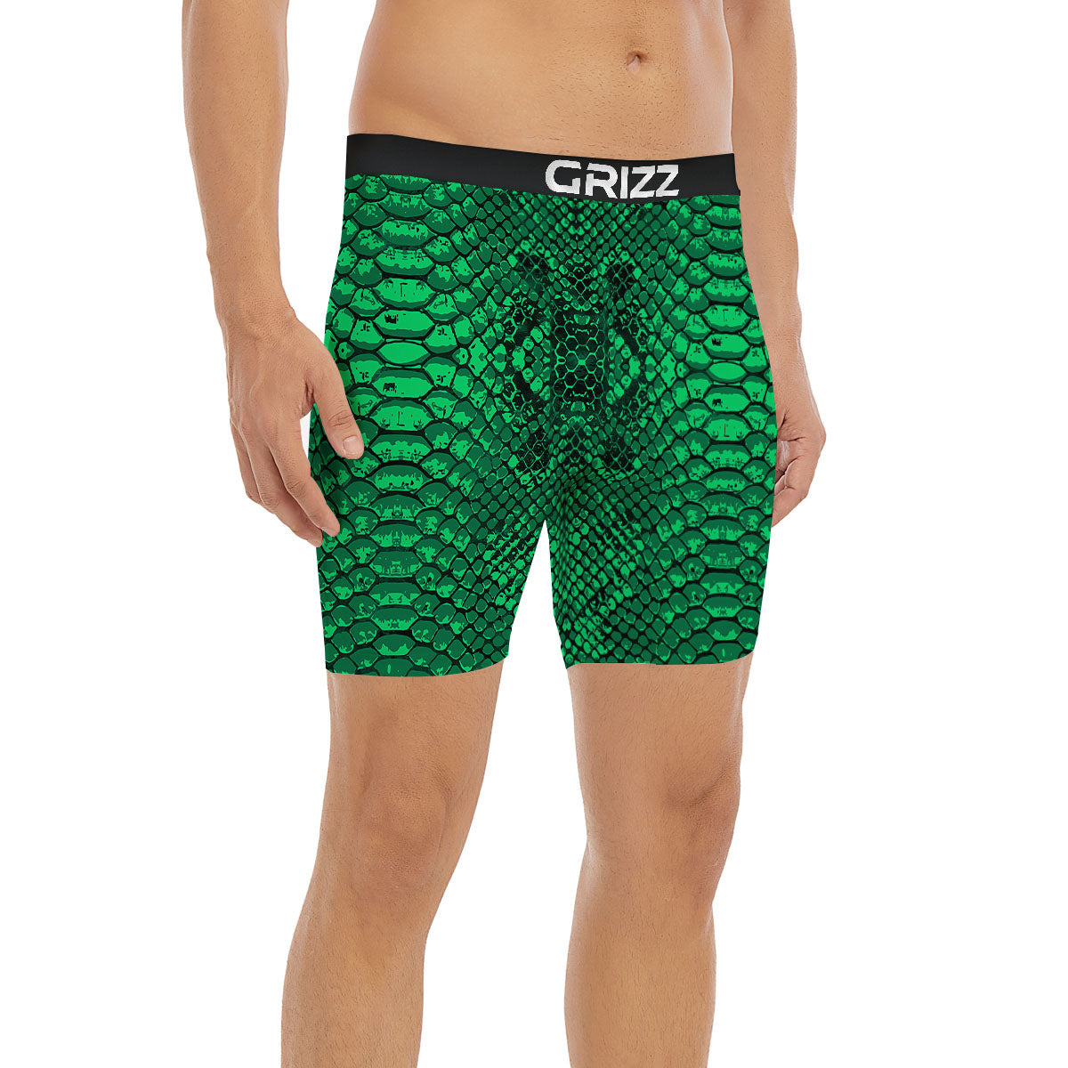 Snakeskin Black And Lime Green Print Boxer Briefs-grizzshop
