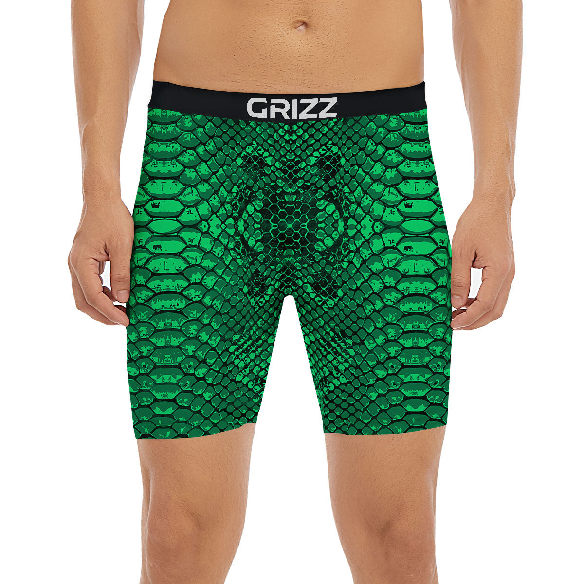 Snakeskin Black And Lime Green Print Boxer Briefs-grizzshop