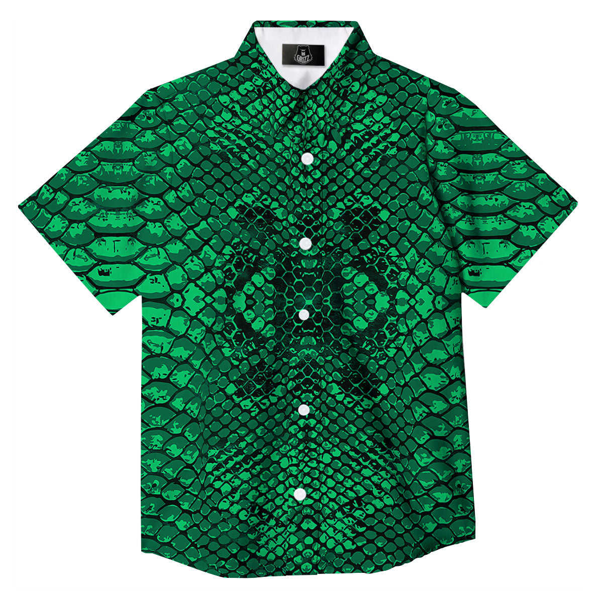 Snakeskin Black And Lime Green Print Button Up Shirt-grizzshop