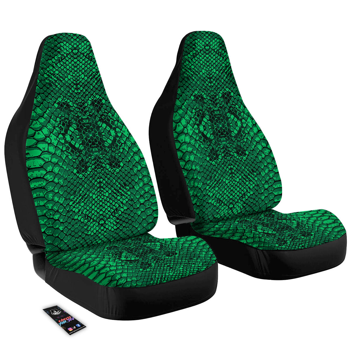Snakeskin Black And Lime Green Print Car Seat Covers-grizzshop