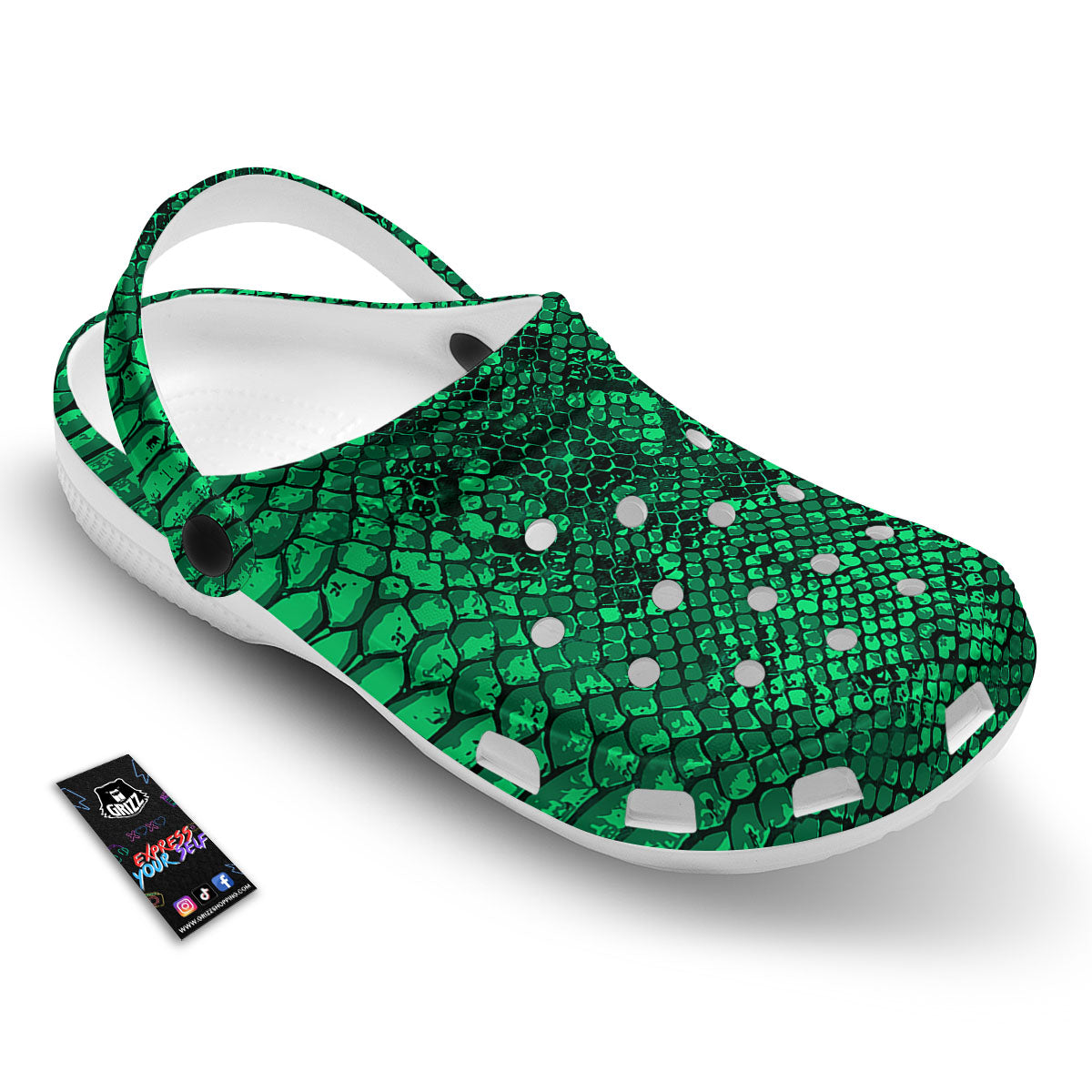 Snakeskin Black And Lime Green Print Clog-grizzshop