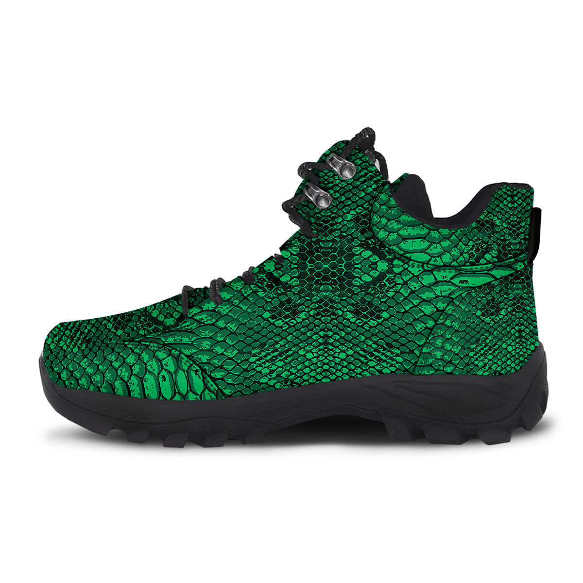 Snakeskin Black And Lime Green Print Hiking Shoes-grizzshop