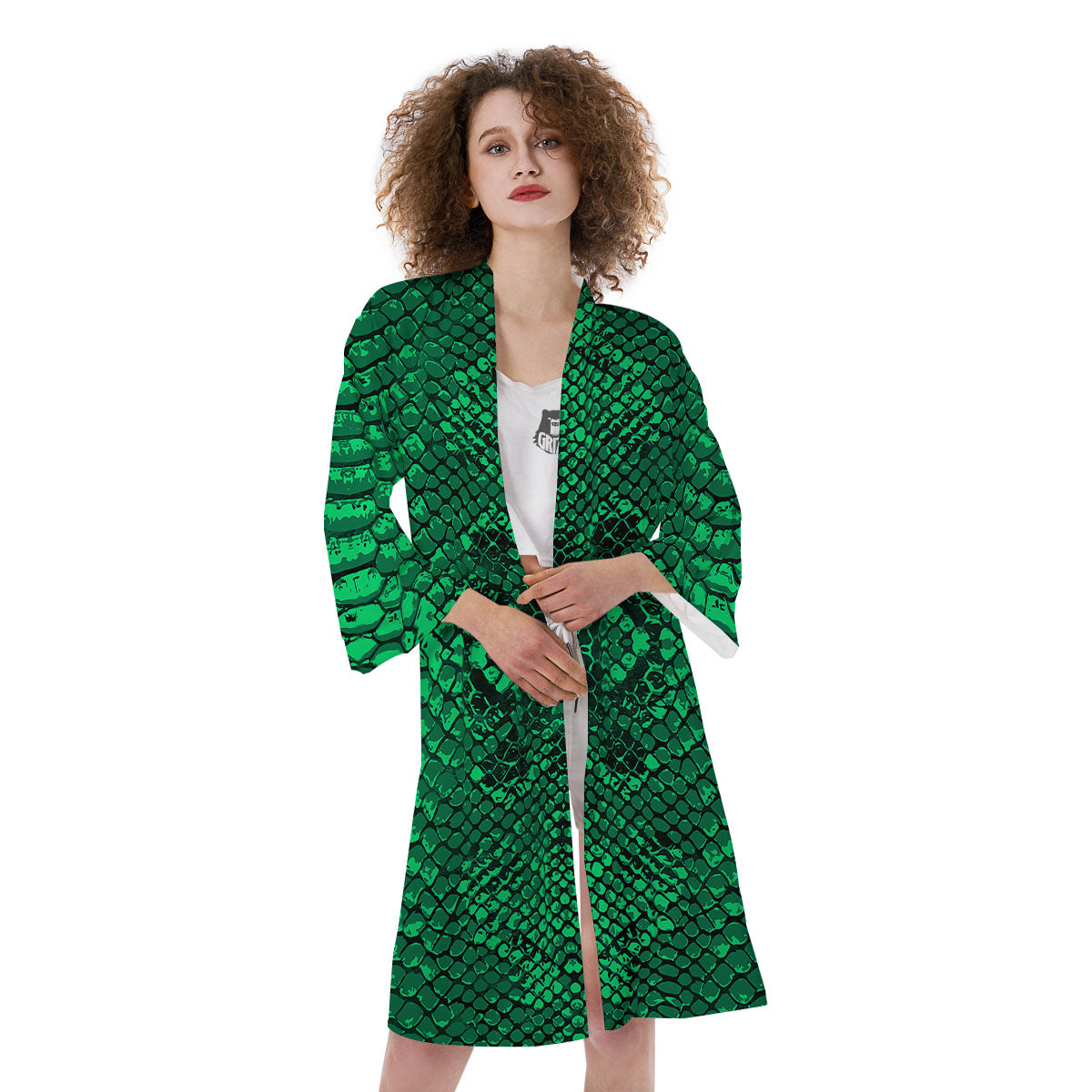 Snakeskin Black And Lime Green Print Kimono-grizzshop